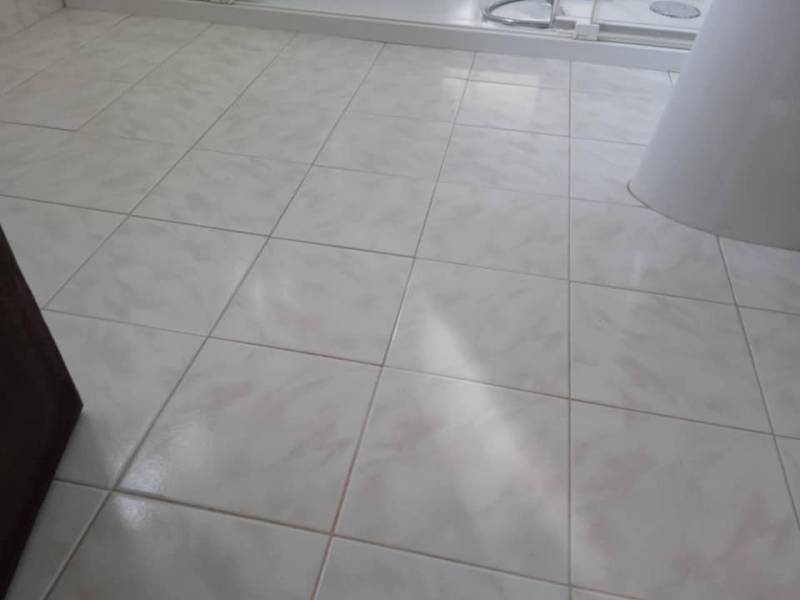 Nettoyage du sol de la salle de bain d'une maison inhabitée depuis plusieurs mois